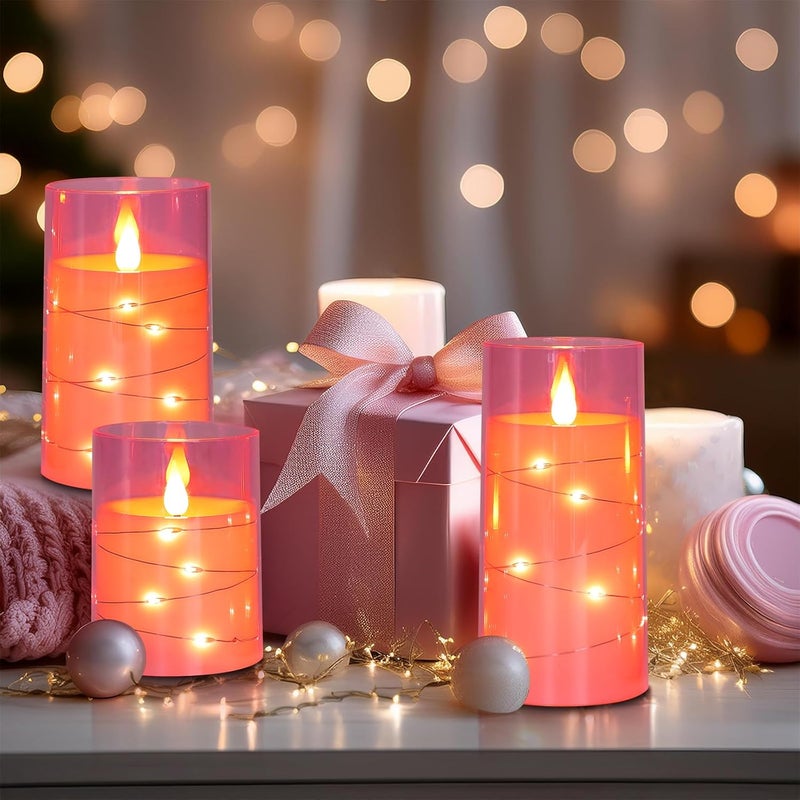 Aignis Flickering Flameless Candles Battery Operated Candles LED Candles with Remote Timer for Home/Wedding/Birthday/Holiday Decor, Cherry Blossom Pink 3D Flame Set of 3 (D3 xH4 5" 6") - Image 5